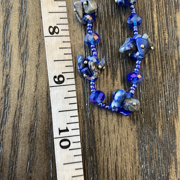 Sparkly Blue glass Beaded with  Lapis crystal mix with earrings - Picture 6 of 6